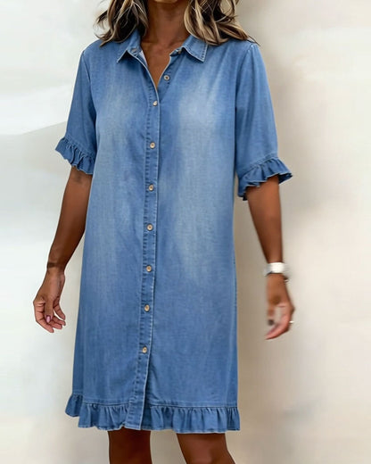 Valentina | Comfortabele Denim Jurk met Flatterende Rimpeling