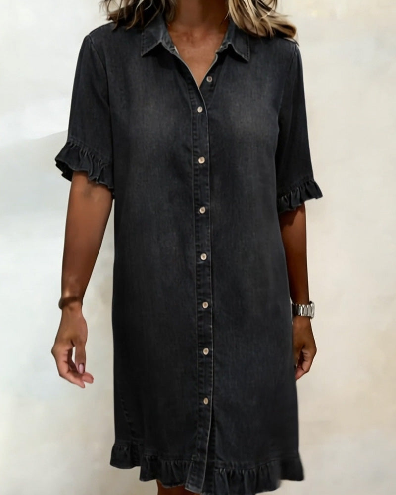 Valentina | Comfortabele Denim Jurk met Flatterende Rimpeling