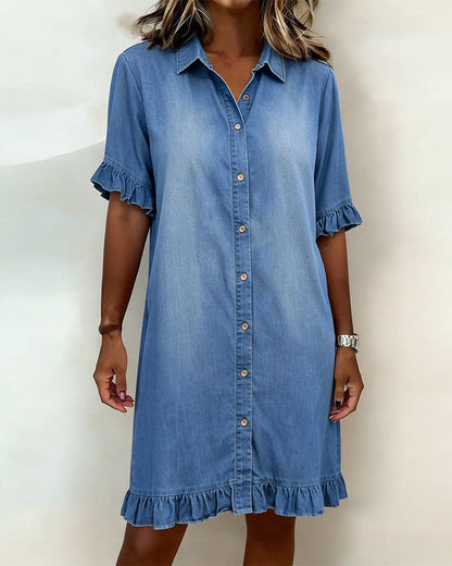 Valentina | Comfortabele Denim Jurk met Flatterende Rimpeling