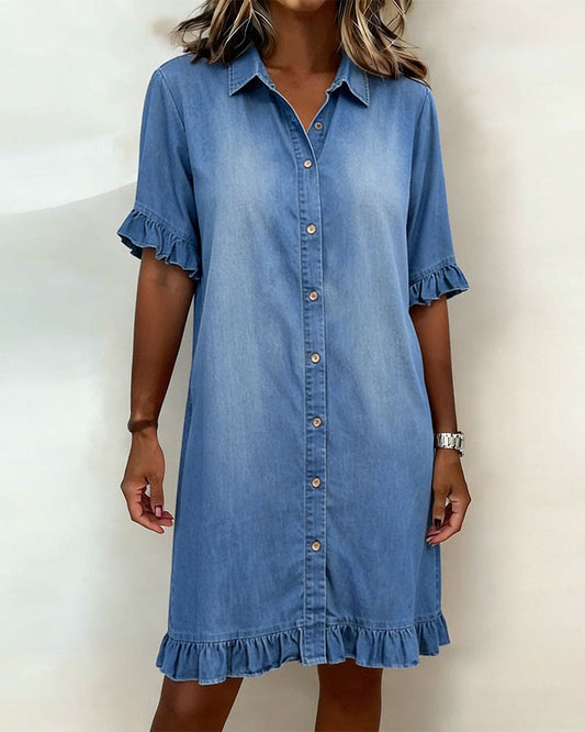Valentina | Comfortabele Denim Jurk met Flatterende Rimpeling