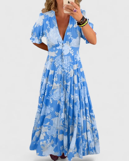 Minelda | Elegante Bloemige V-nek Jurk