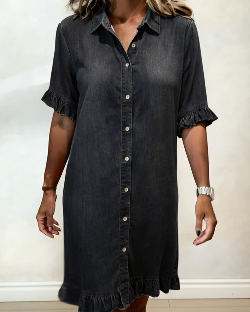 Valentina | Comfortabele Denim Jurk met Flatterende Rimpeling