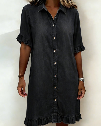 Valentina | Comfortabele Denim Jurk met Flatterende Rimpeling
