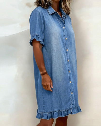 Valentina | Comfortabele Denim Jurk met Flatterende Rimpeling