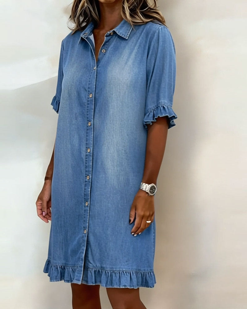 Valentina | Comfortabele Denim Jurk met Flatterende Rimpeling